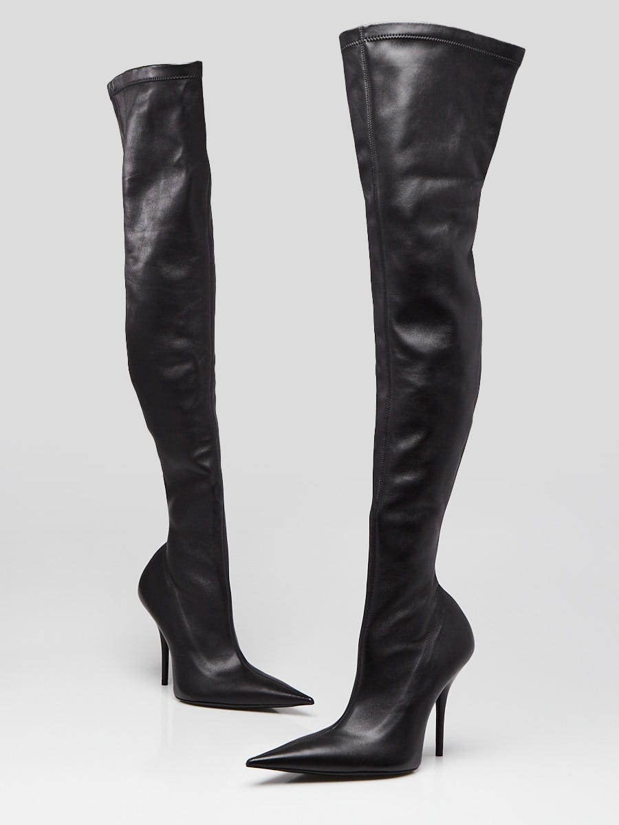 【激レアアーカイブ】 balenciaga ポインテッドトゥ レザーシューズ Balenciaga Black Leather Over The Knee Avenue Boots Size 6.5/37