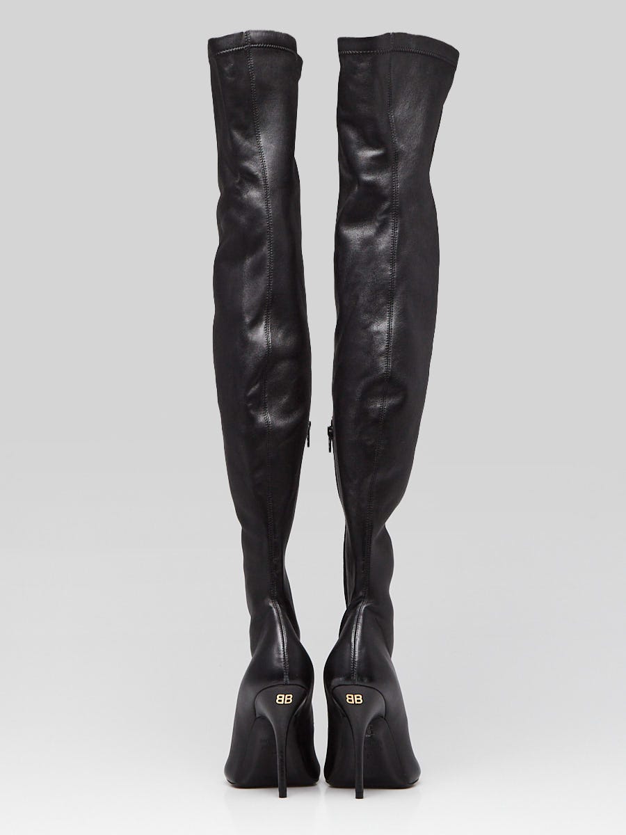 Balenciaga Black Leather Over The Knee Avenue Boots Size 6.5/37