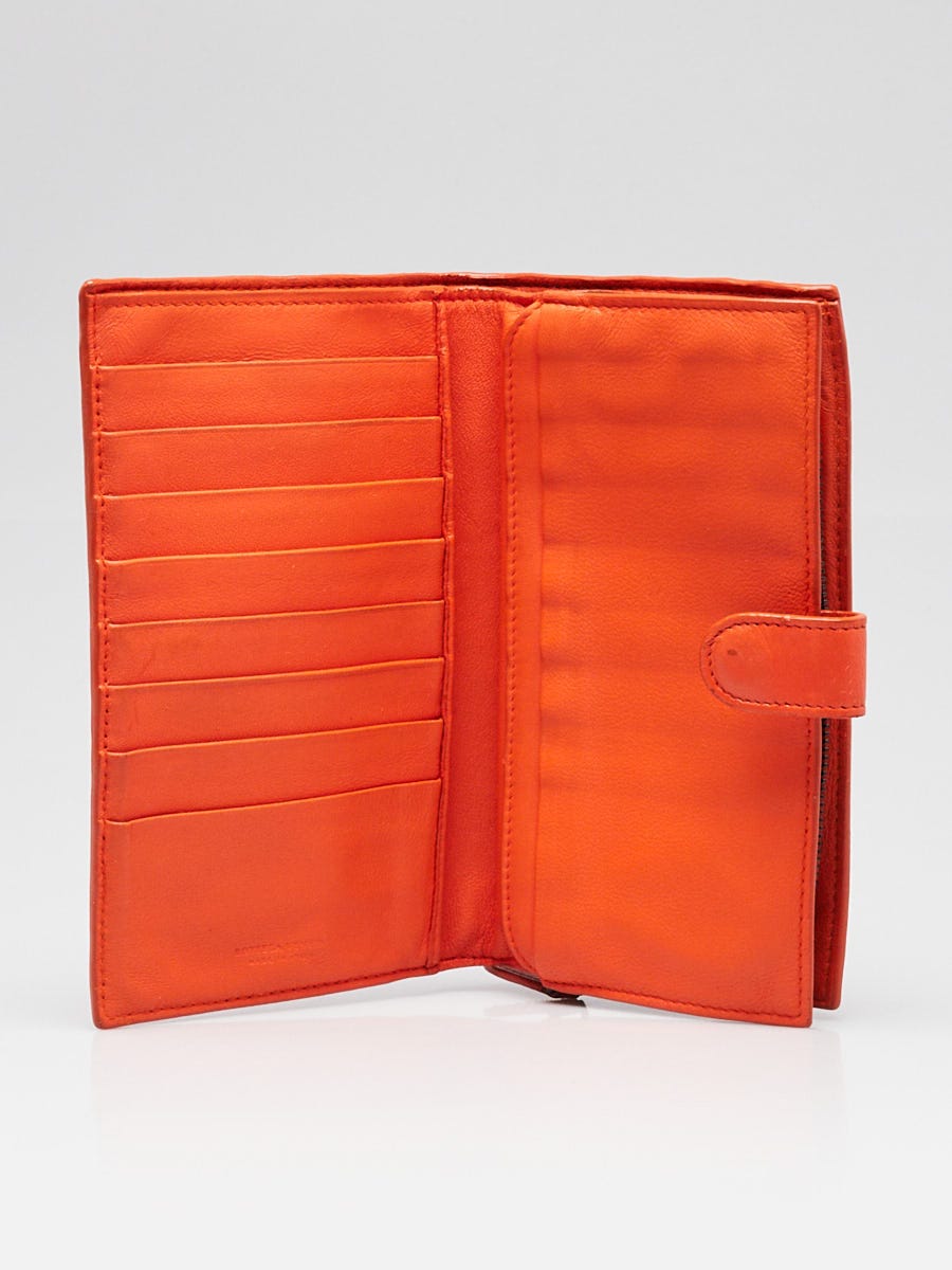 Bottega Veneta Orange Intrecciato Woven Nappa Leather Continental Wallet