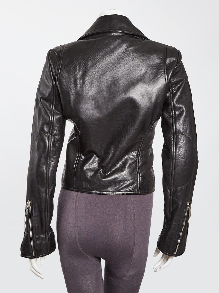 Balenciaga Black Lambskin Leather Moto Jacket Size 6/38