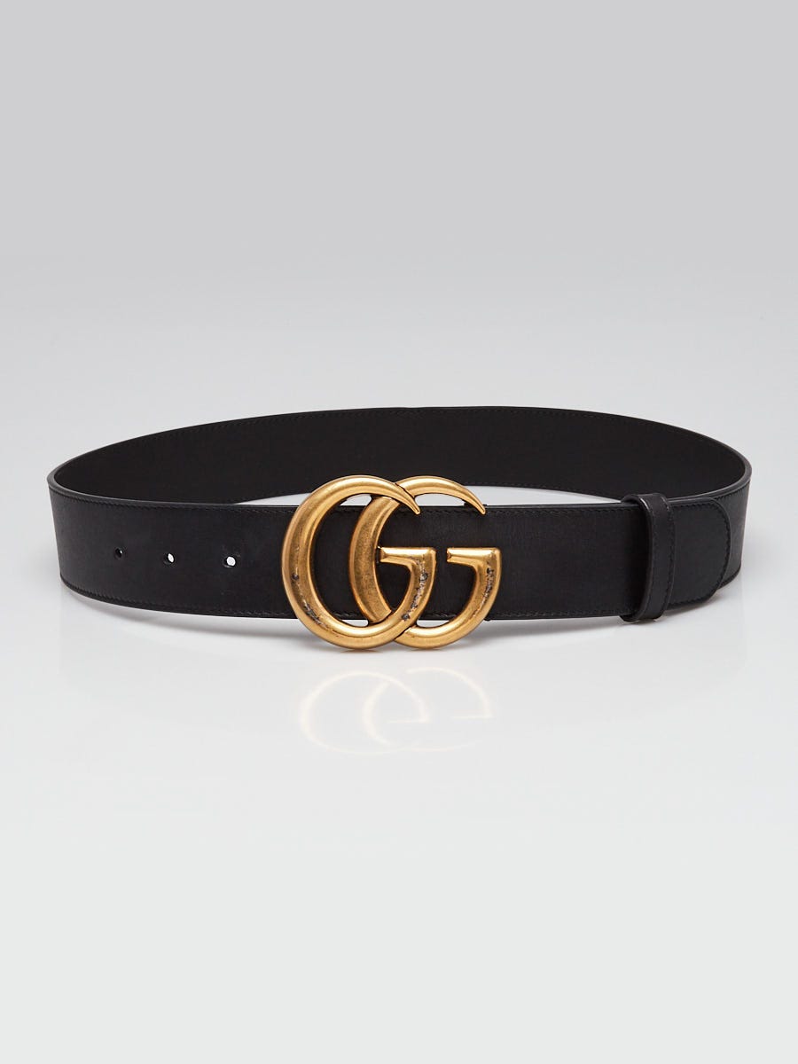 Gucci Black Smooth Leather Double G Belt Size 80/32