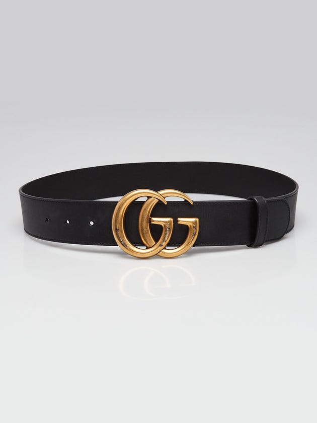 Gucci Black Smooth Leather Double G Belt Size 80/32