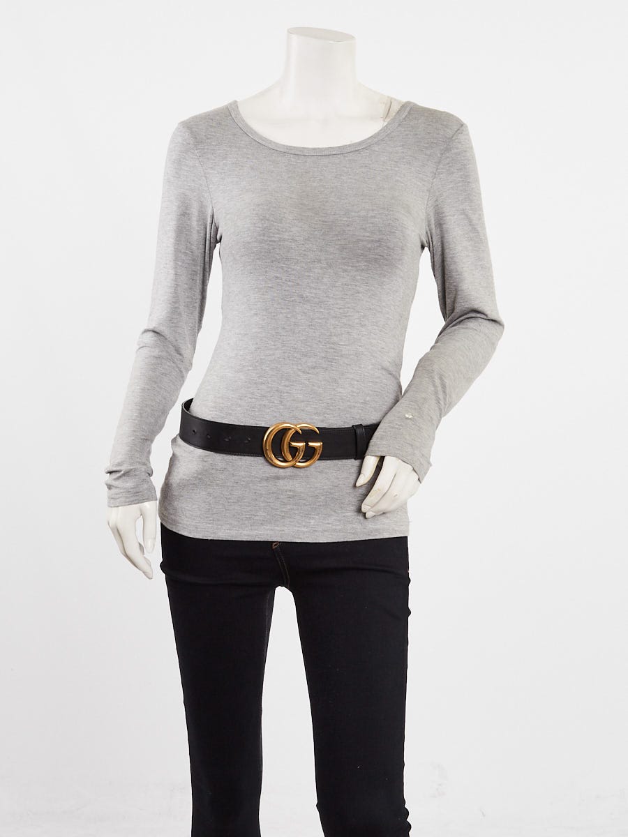 Gucci Black Smooth Leather Double G Belt Size 80/32