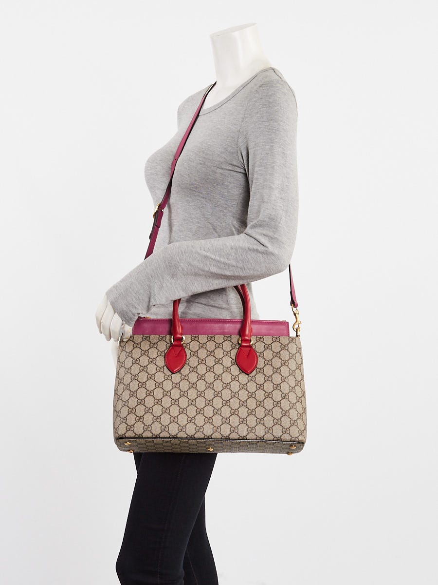 Gucci Beige/Ebony/Pink GG Supreme Coated Canvas and Leather Small Tote Bag