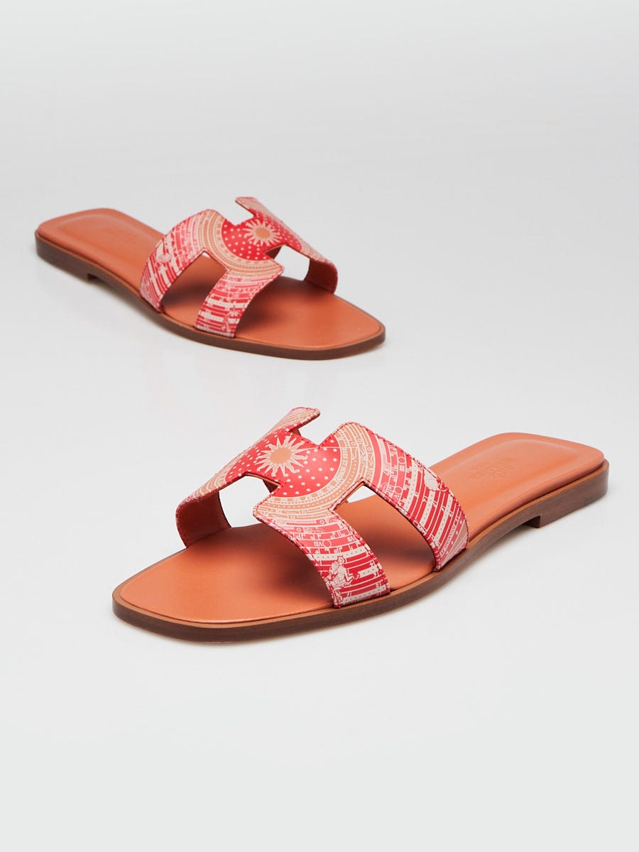Hermes Gold/Rouge Astrologie Bandana Oran Flat Sandals Size 7/37.5