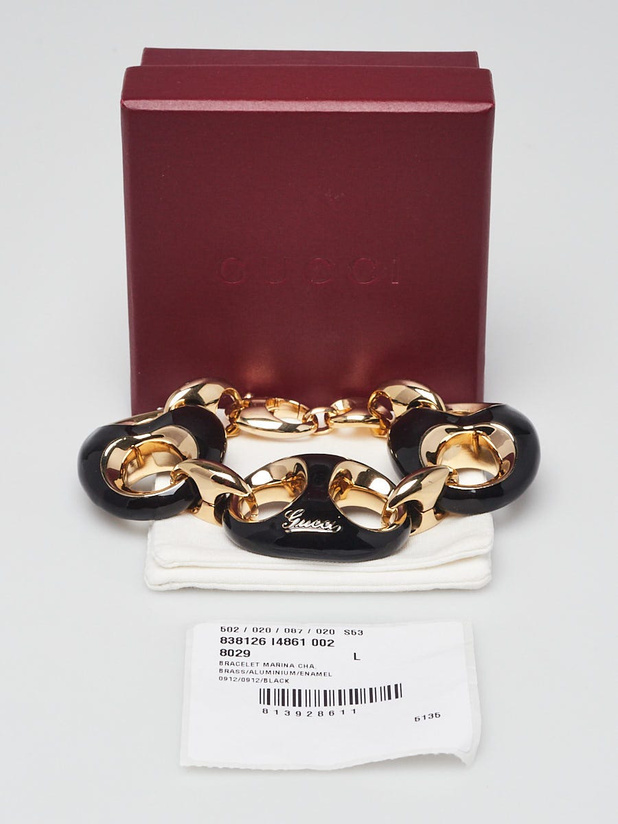 Gucci Goldtone Metal and Black Enamel Marina Chain Link Bracelet Size L