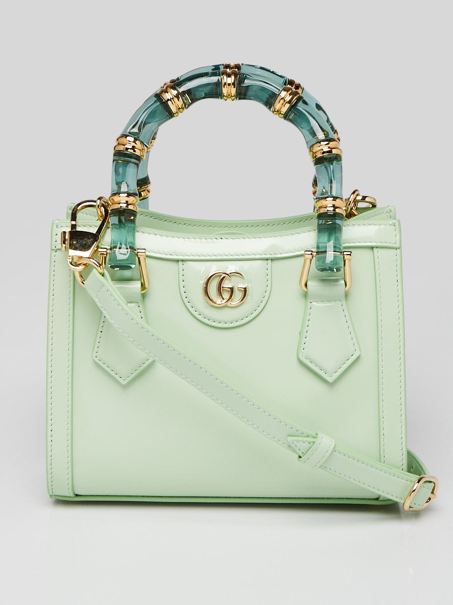 Gucci ストライプトートバッグ 　大　グリーン ノベルティ Gucci Light Green Patent Leather Mini Diana Tote Bag | Yoogi's Closet