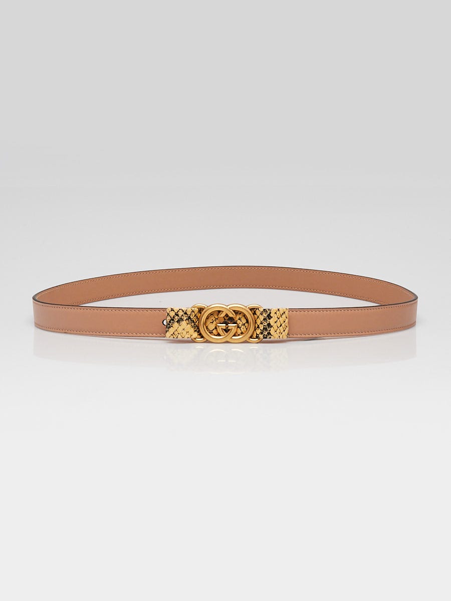 Gucci Brown Leather/Snakeskin Interlocking G Bow Belt Size 85/34