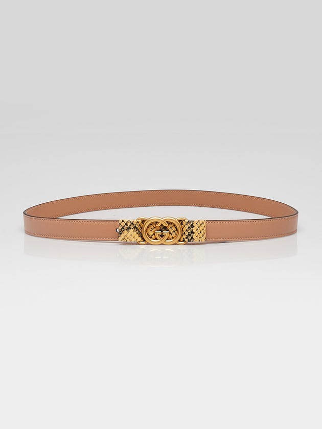 Gucci Brown Leather/Snakeskin Interlocking G Bow Belt Size 85/34