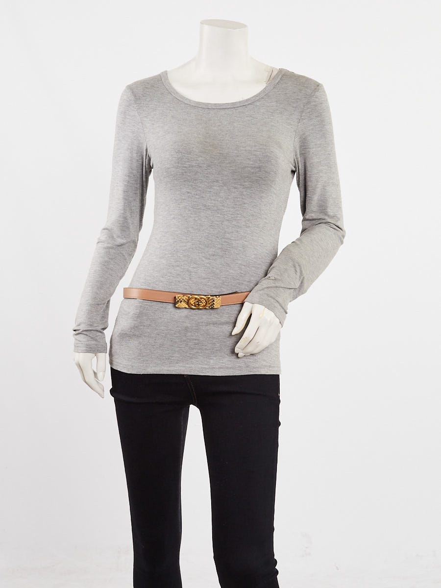 Gucci Brown Leather/Snakeskin Interlocking G Bow Belt Size 85/34