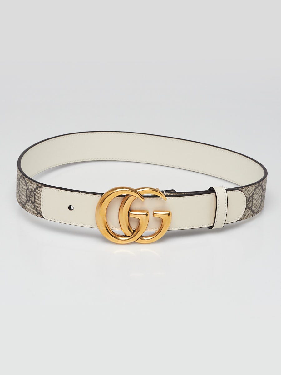 Gucci Beige/White Supreme Coated Canvas Double G Belt Size 65/26