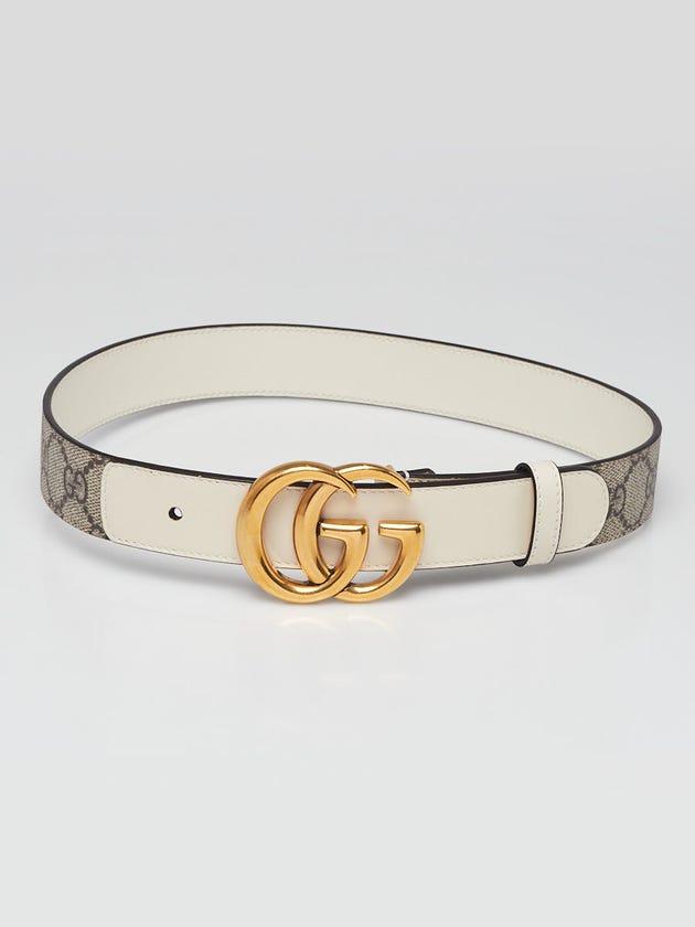 Gucci Beige/White Supreme Coated Canvas Double G Belt Size 65/26
