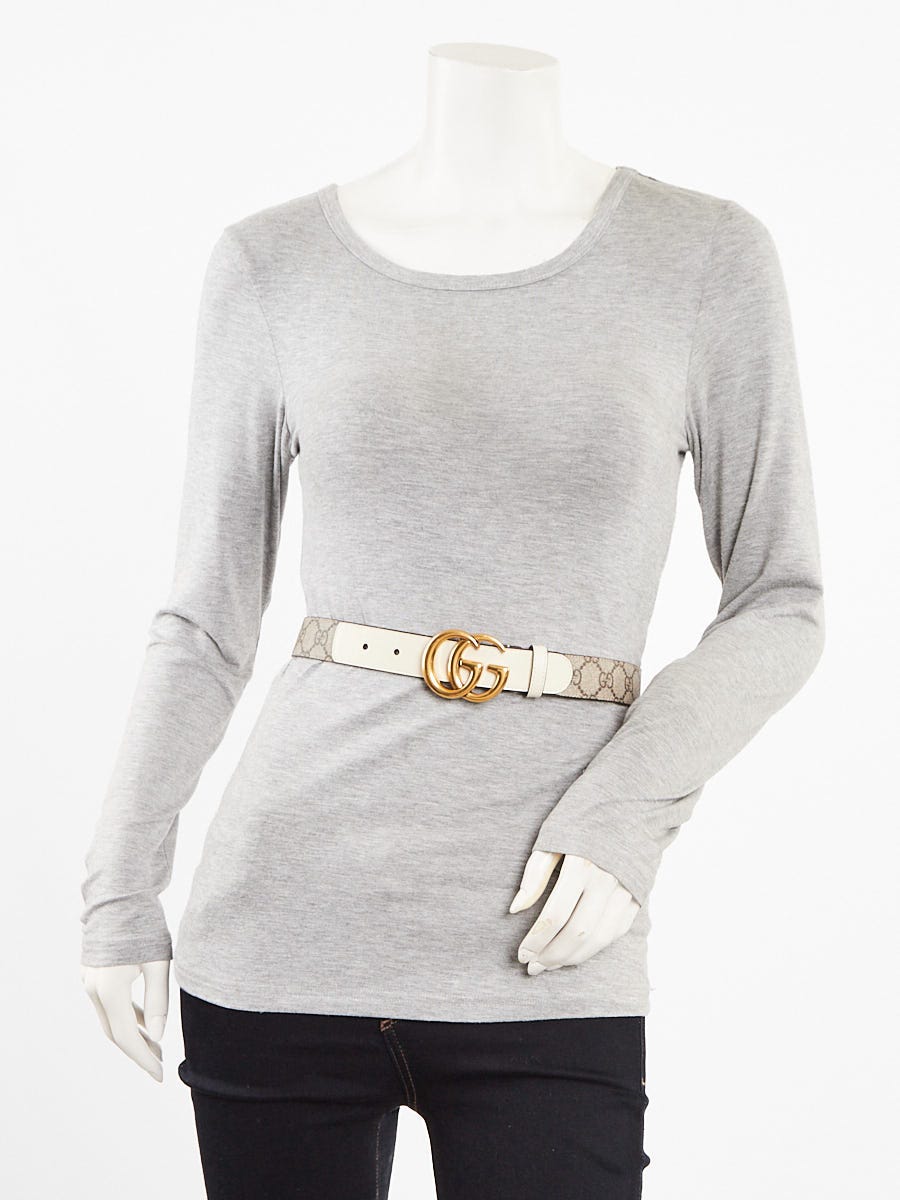 Gucci Beige/White Supreme Coated Canvas Double G Belt Size 65/26