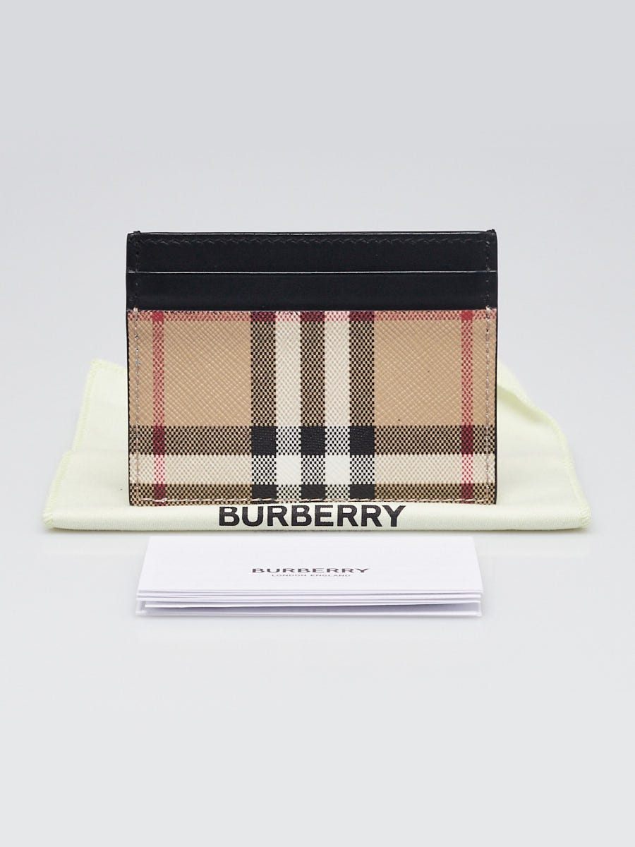 Burberry Black/Beige Vintage Check Canvas and Leather Card Case