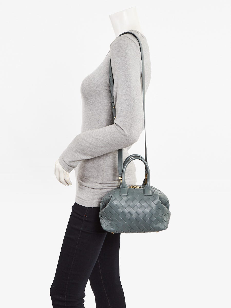 Bottega Veneta Slate Intrecciato Woven Nappa Leather Mini Bauletto Shoulder Bag