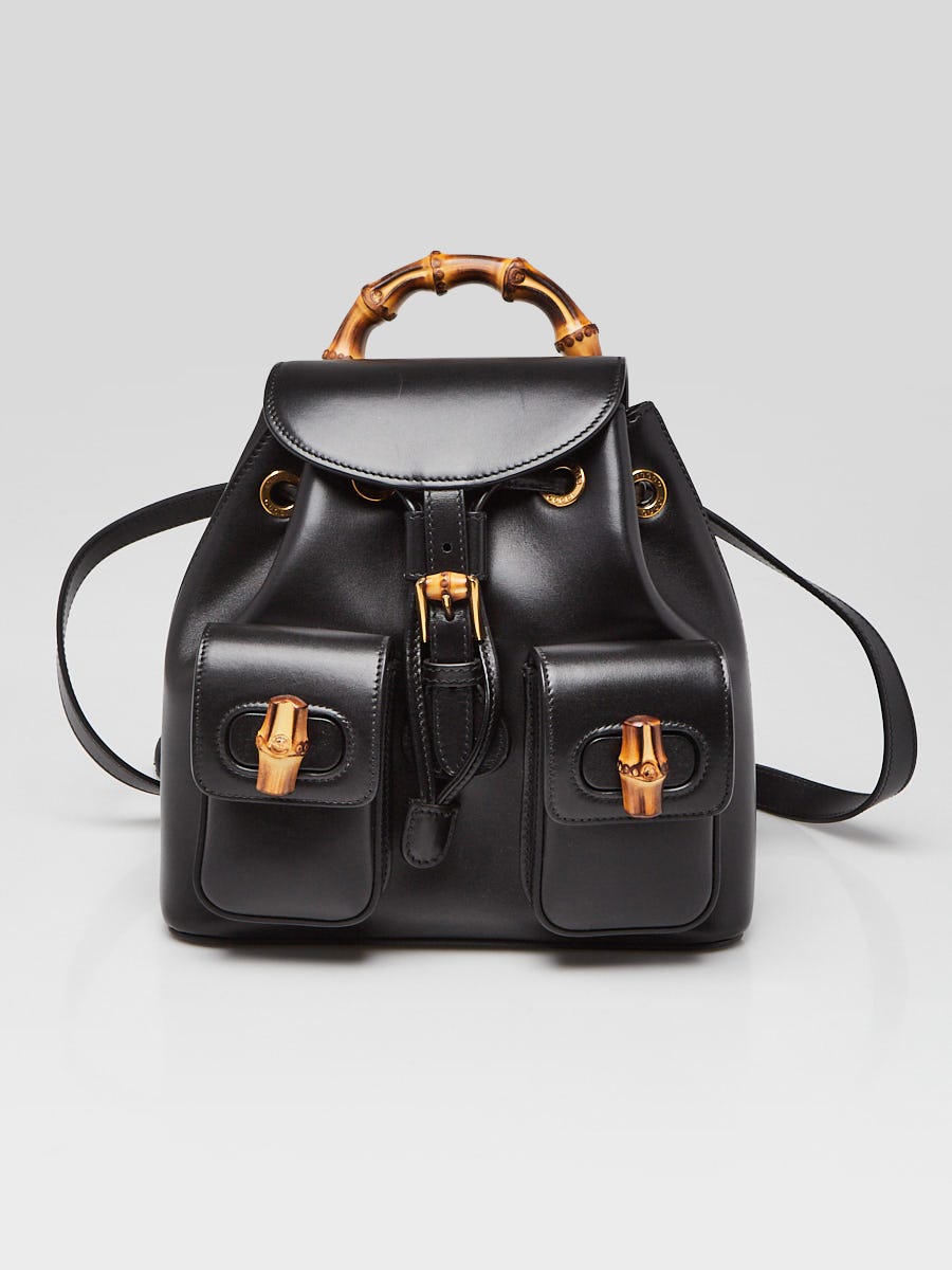 Gucci Black Smooth Leather Bamboo Handle Small Backpack Bag Gucci Calfskin Bamboo Backpack Black 1879006 – FASHIONPHILE main image 3
