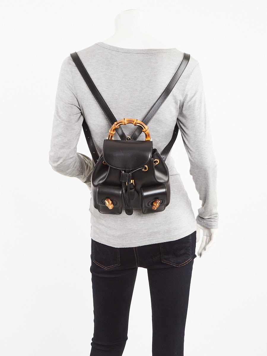 Gucci Black Smooth Leather Bamboo Handle Small Backpack Bag