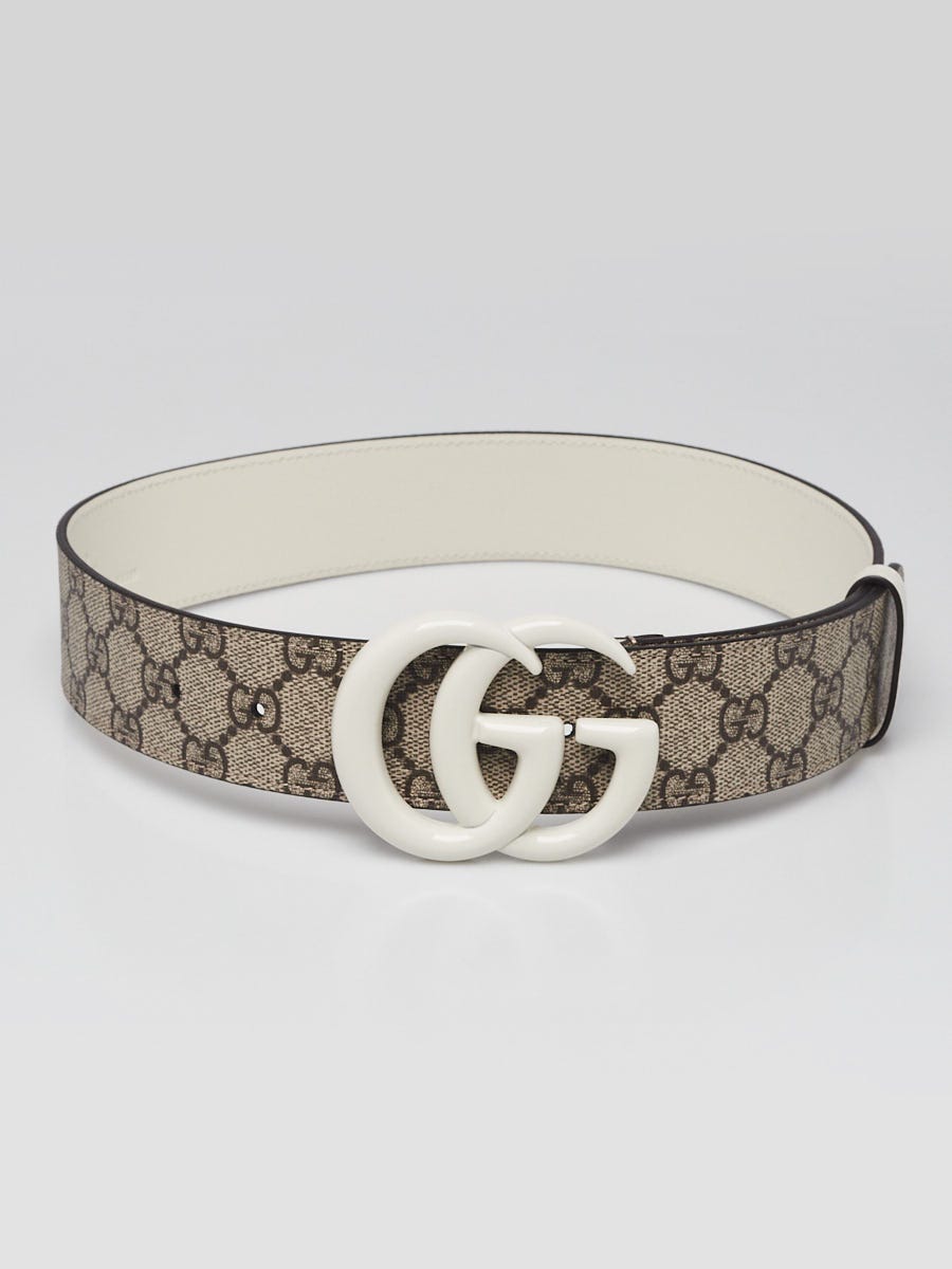 Gucci Beige/White Supreme Coated Canvas Double G Belt Size 65/26