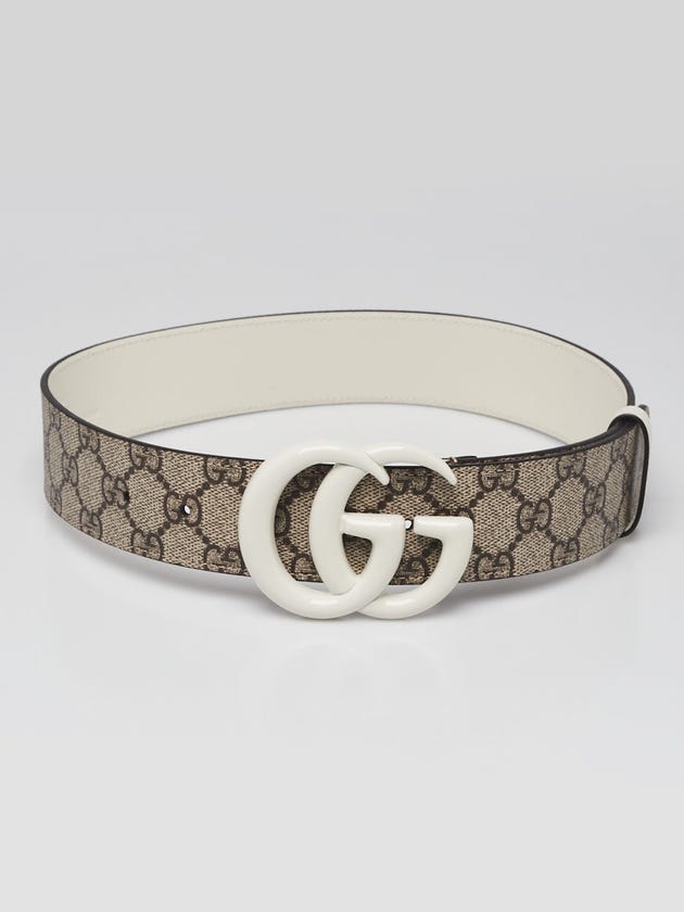 Gucci Beige/White Supreme Coated Canvas Double G Belt Size 65/26