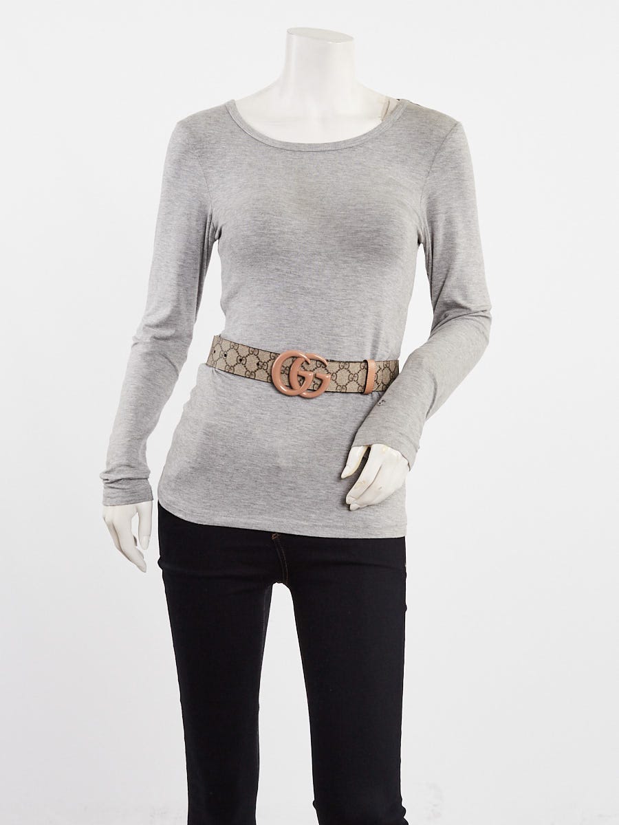 Gucci Beige/Grey Supreme Coated Canvas Double G Belt Size 65/26
