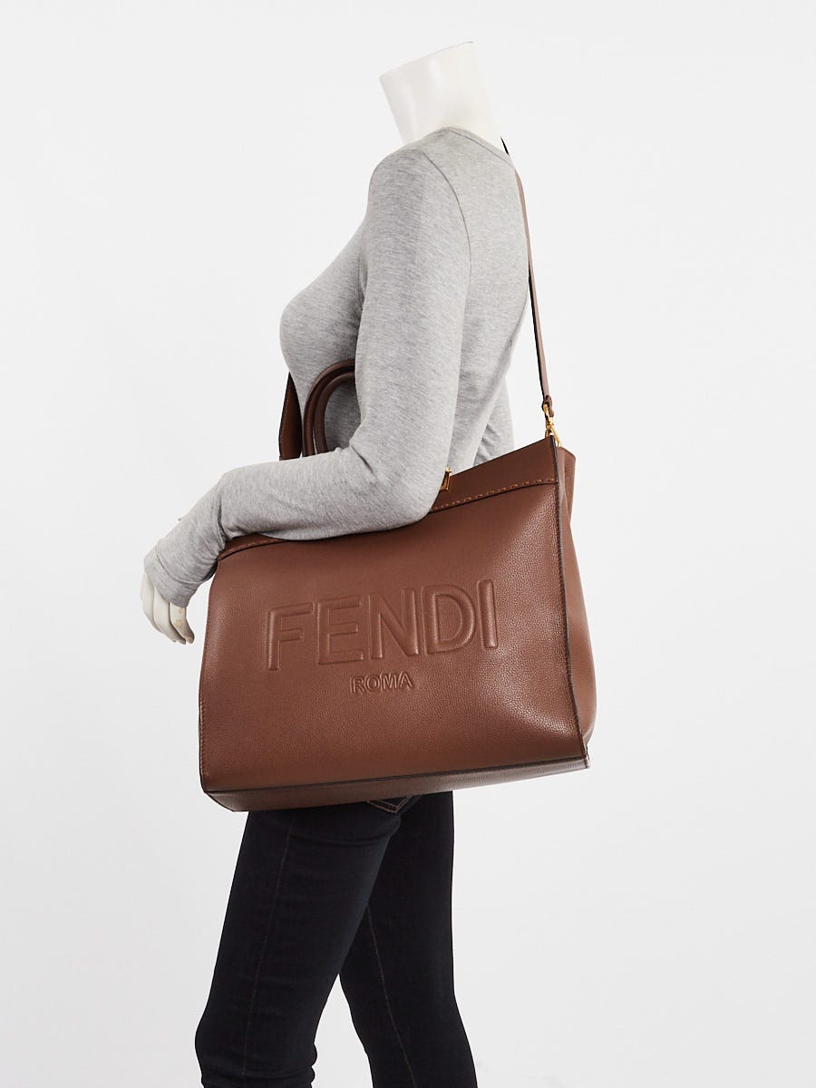 Fendi Brown Grained Leather Medium Sunshine Tote Bag -8BH386