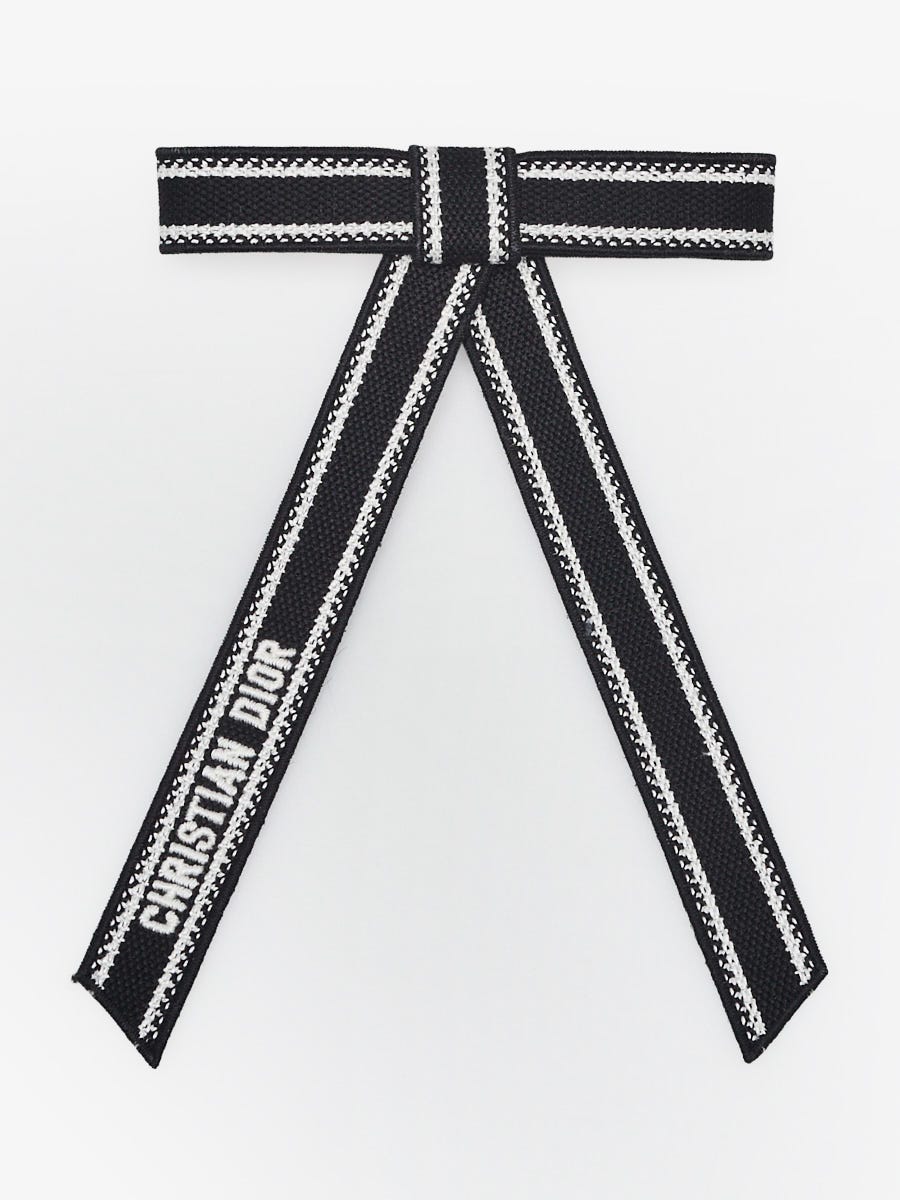 Christian Dior Black Cotton Embroidered Twist Bow Hair Clip