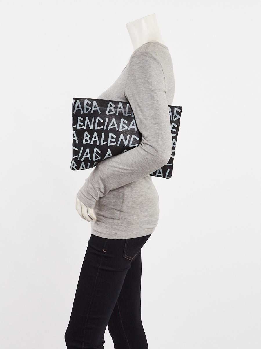 Balenciaga Black Leather Graffiti Pouch Bag