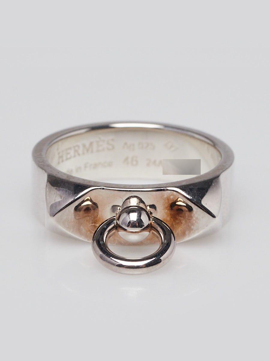 Hermes Sterling Silver Collier de Chien PM Ring Size 46/3.75