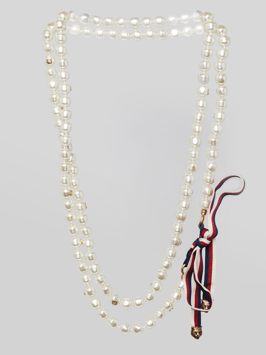 Gucci Faux Pearl Ribbon Necklace | Yoogi's Closet