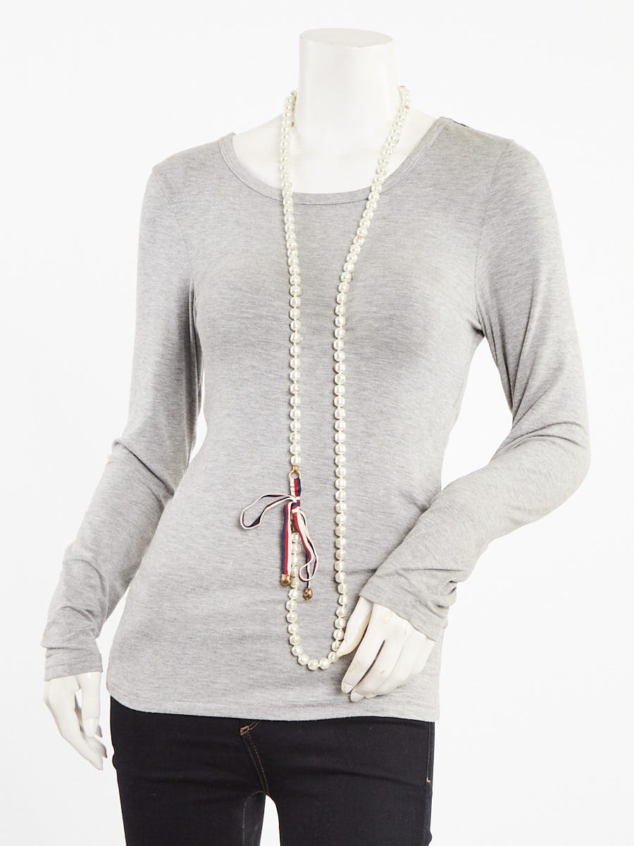 Gucci Faux Pearl Ribbon Necklace