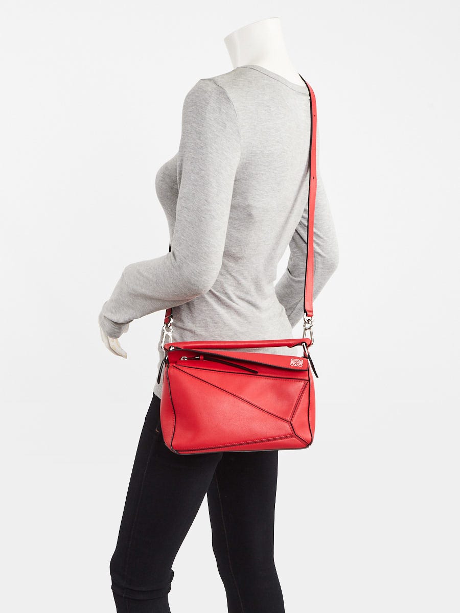 Loewe Red Calfskin Leather Small Puzzle Bag