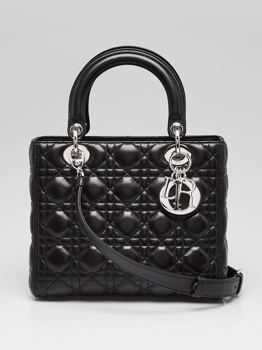 Christian Dior Black Cannage Quilted Lambskin Leather Medium Lady