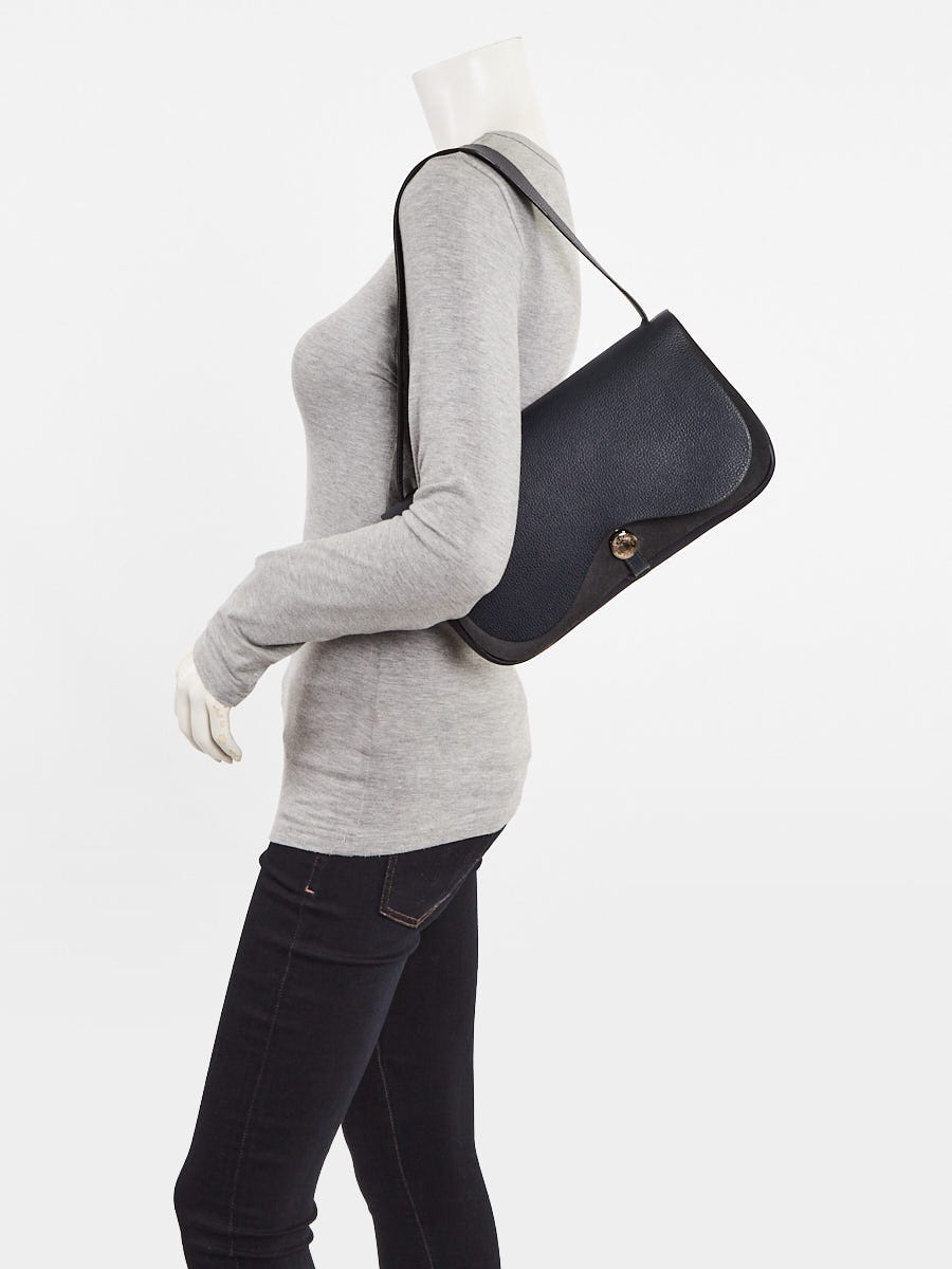 Hermes Blue France Vache Ligee Leather and Toile Sac Colorado MM Bag