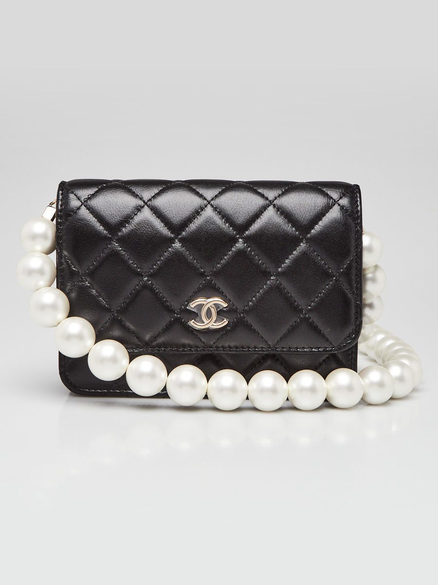 Chanel Black Quilted Lambskin Leather Maxi Pearls Mini WOC Clutch
