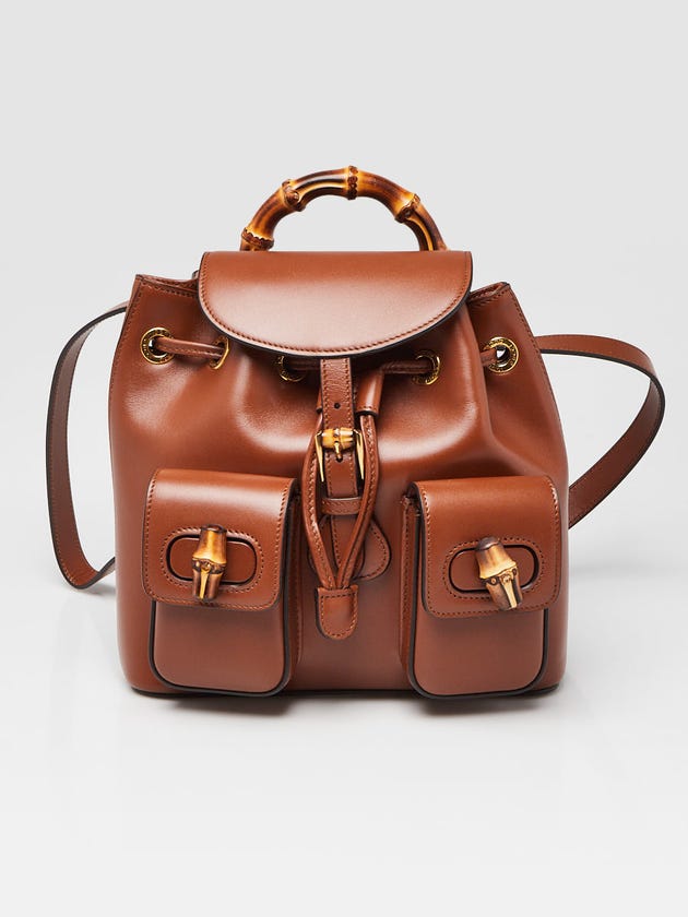 gucci bamboo mini backpack Leather Small 279497 Gucci Brown Smooth Leather Bamboo