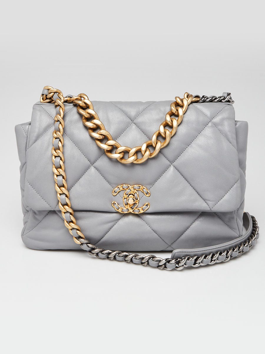 Chanel Grey Quilted Goatskin Leather Large Chanel 19 Flap Bag