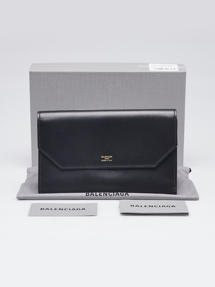 Balenciaga Black Calfskin Leather Slim Envelope Wallet
