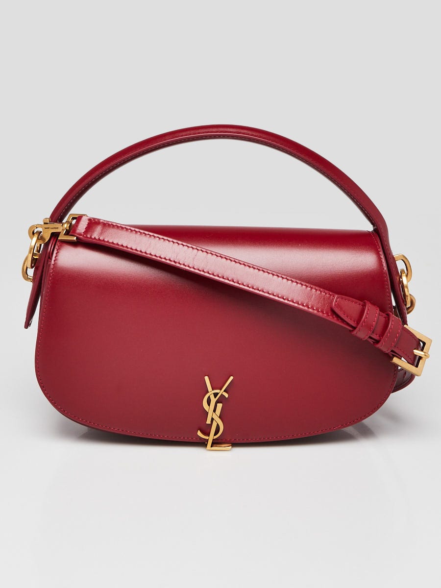 Yves Saint Laurent Carmine Red Box Leather Voltaire Top Handle Crossbody Bag