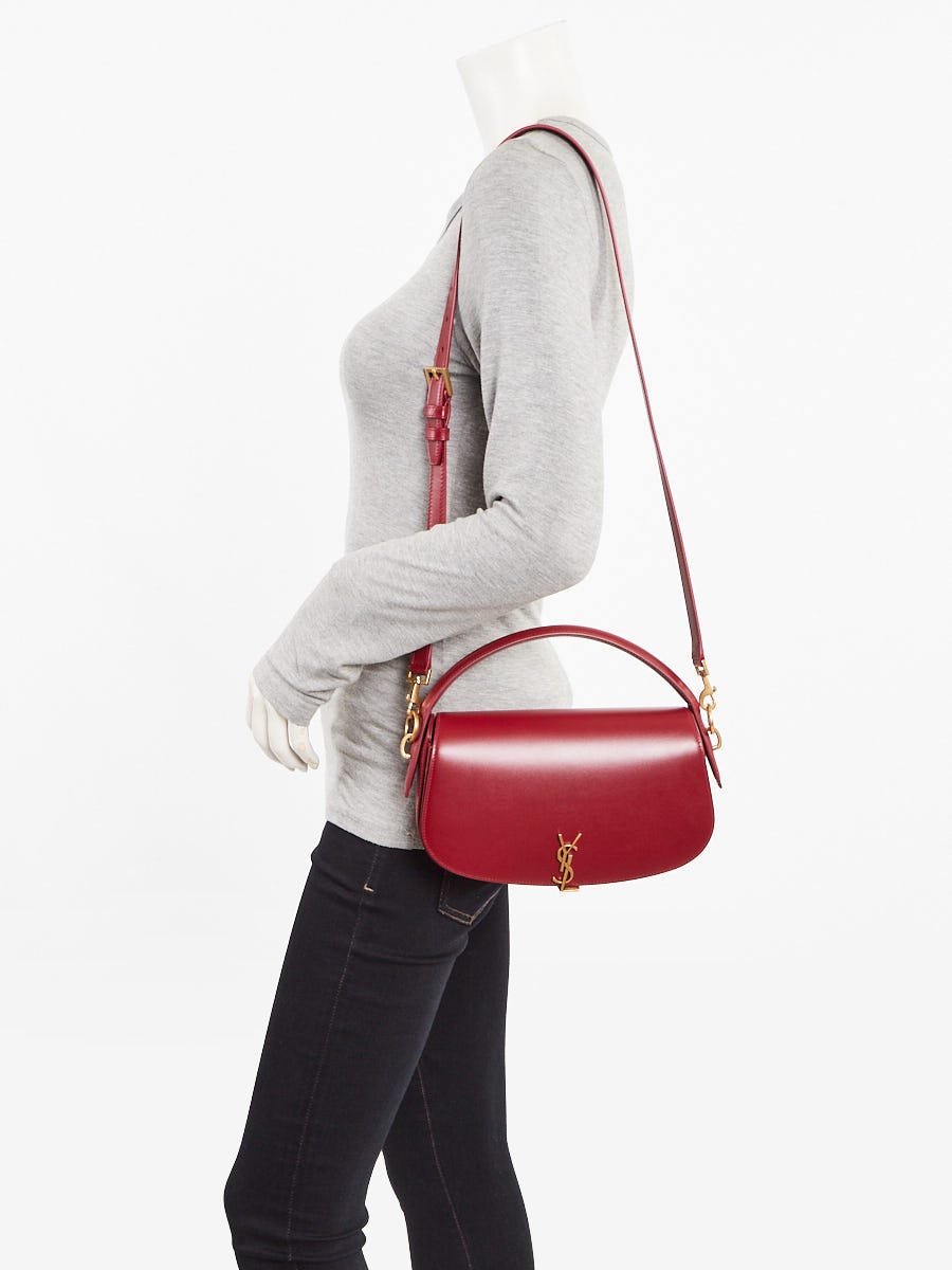 Yves Saint Laurent Carmine Red Box Leather Voltaire Top Handle Crossbody Bag