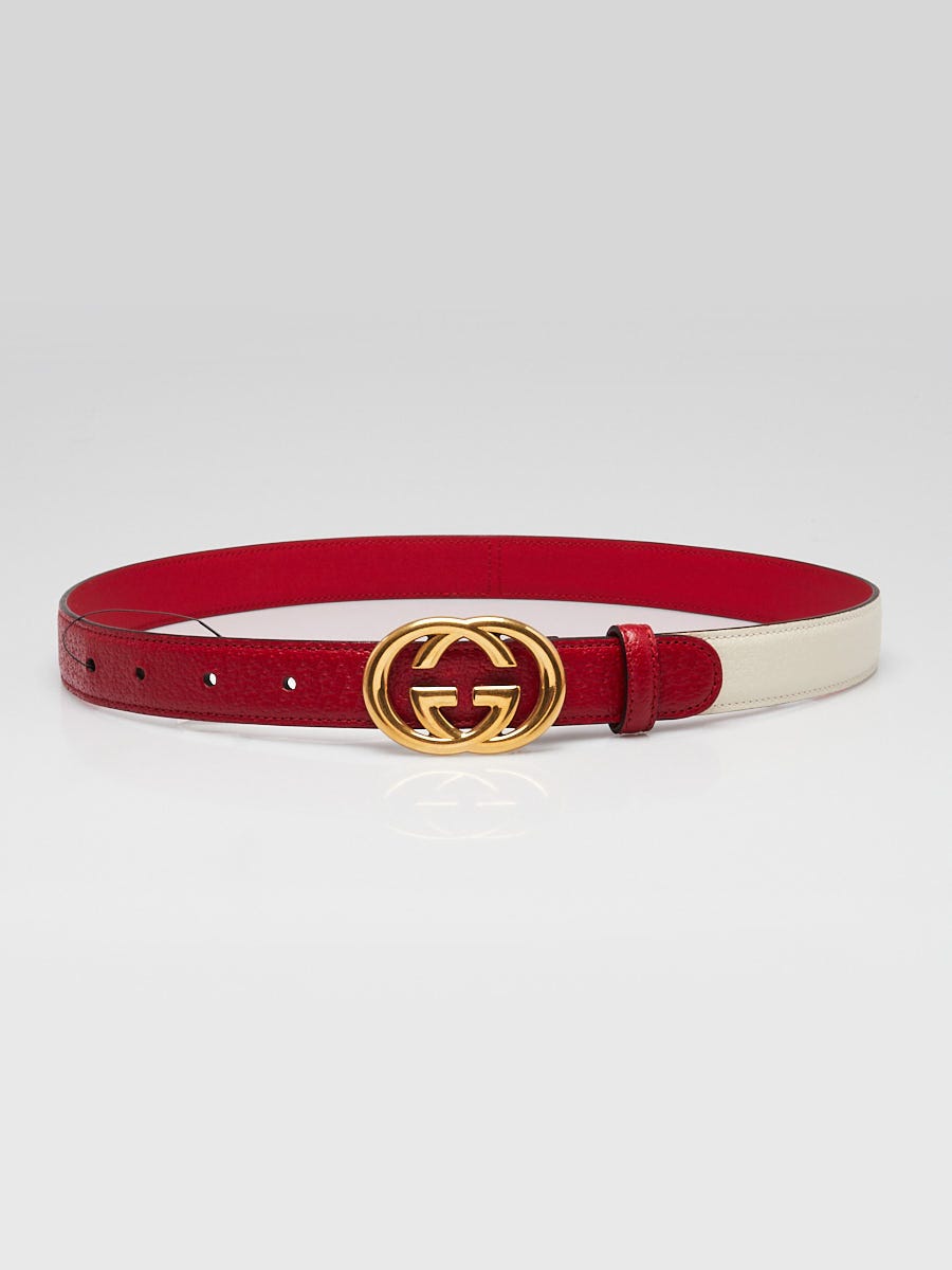Gucci White/Red Leather Interlocking G Memorable Buckle Belt Size 75/30