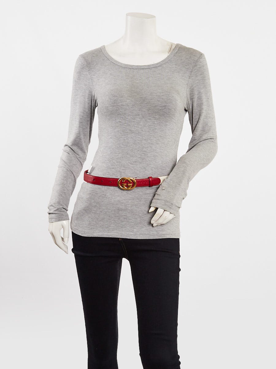 Gucci White/Red Leather Interlocking G Memorable Buckle Belt Size 75/30