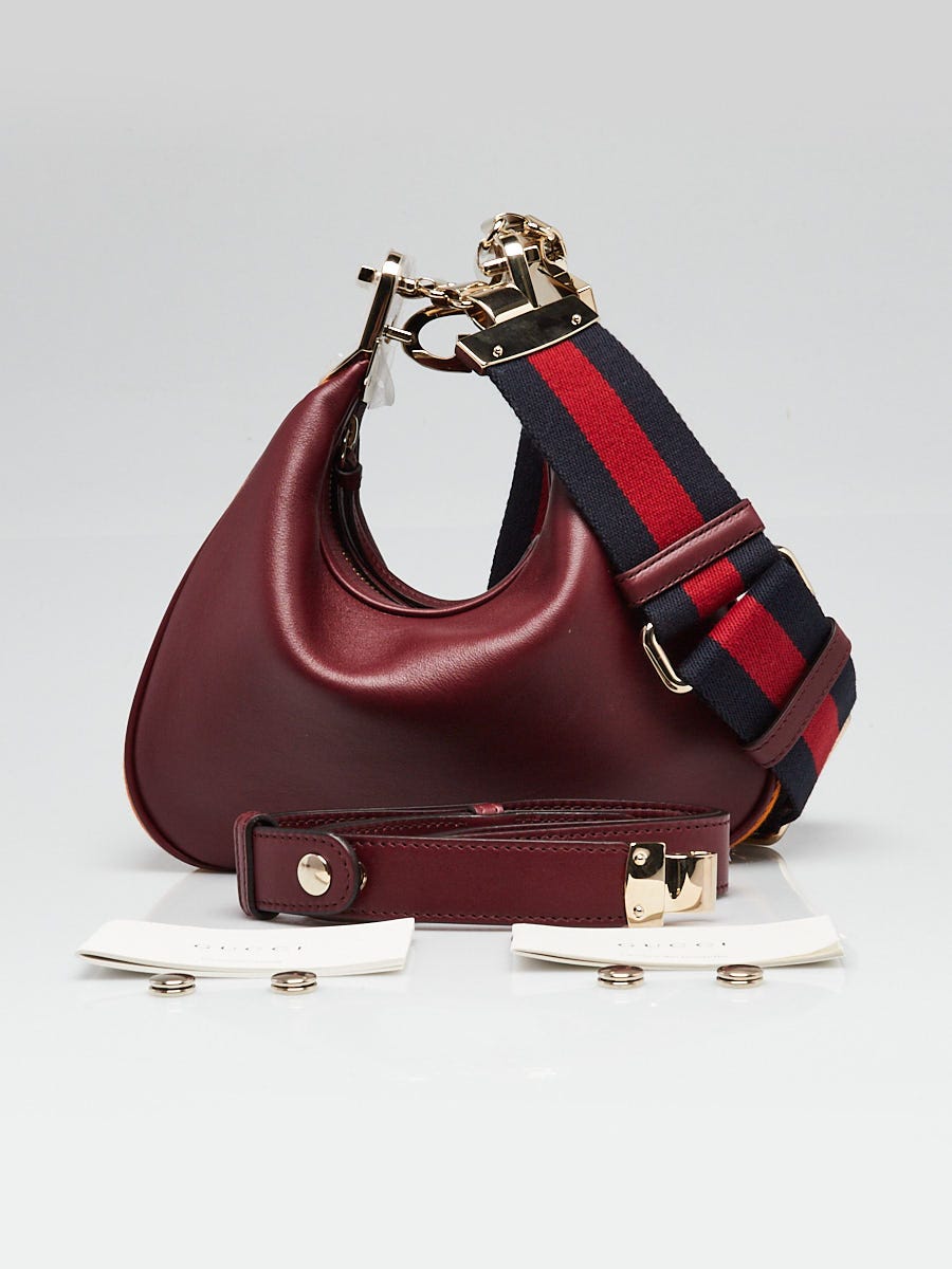 【GUCCI】ヴィンテージ ショルダーバッグ ボルドー ゴールド金具1980s Gucci Burgundy Leather Vintage Web Small Attache Crossbody Bag