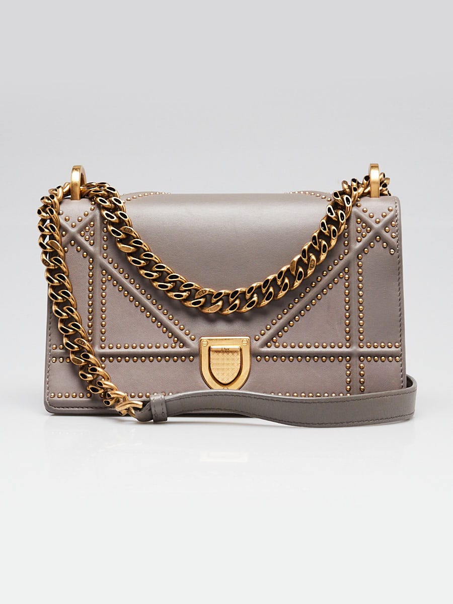 Christian Dior Grey Studded Leather Diorama Small Flap Bag