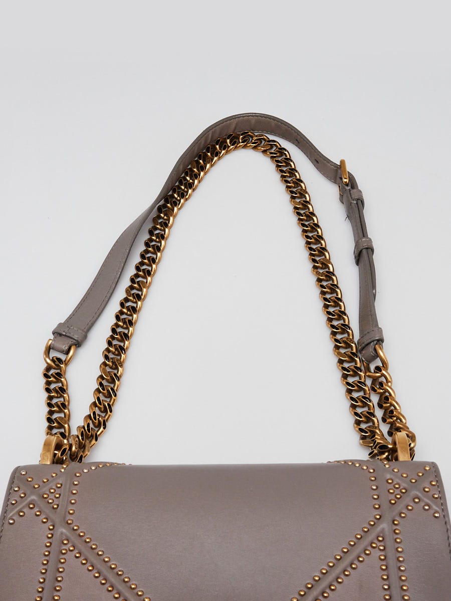 Christian Dior Grey Studded Leather Diorama Small Flap Bag