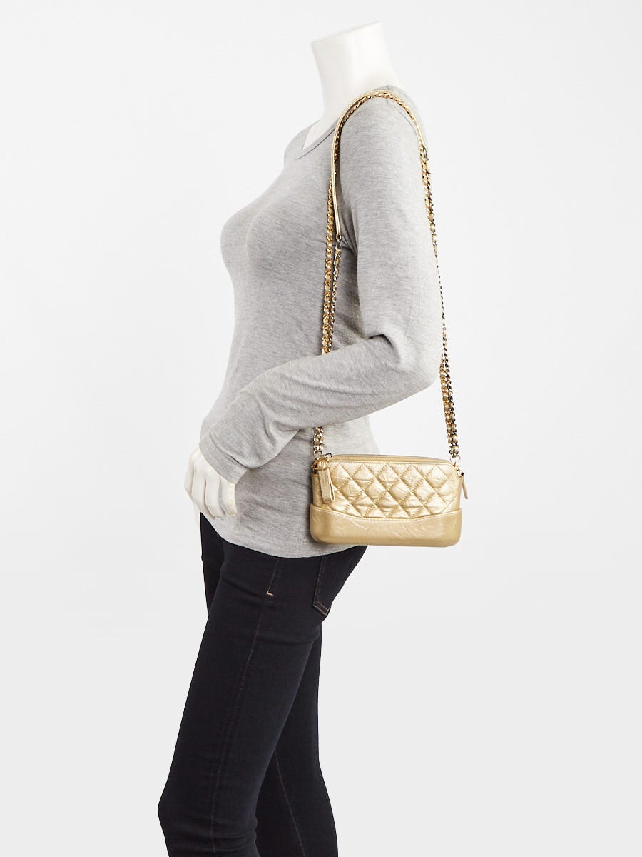 Chanel Gold Quilted Leather Gabrielle Clutch With Chain Bag