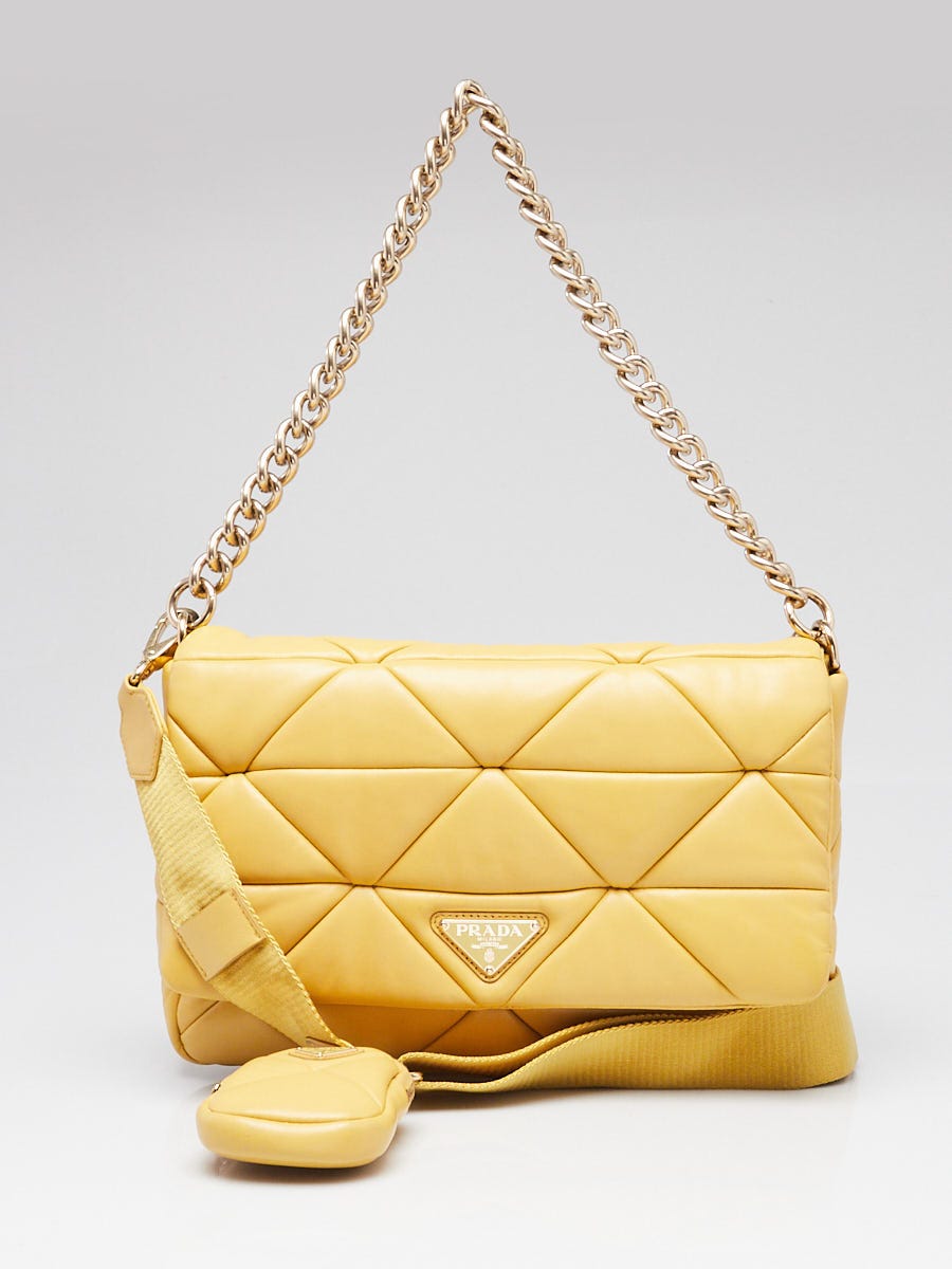 Prada Yellow Nappa Patchwork Quilted Leather Re-edition Flap