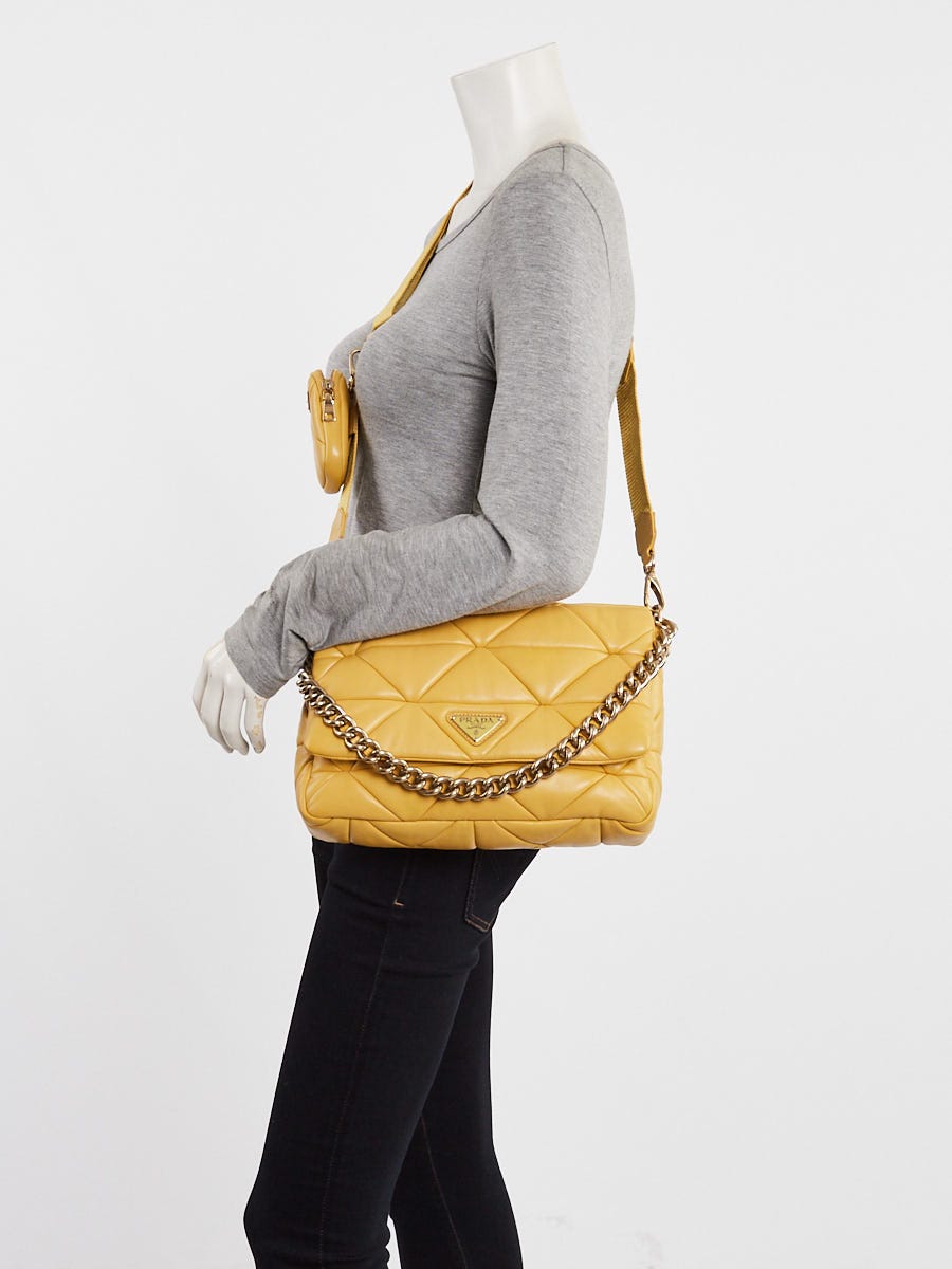 Prada Yellow Nappa Patchwork Quilted Leather Re-edition Flap
