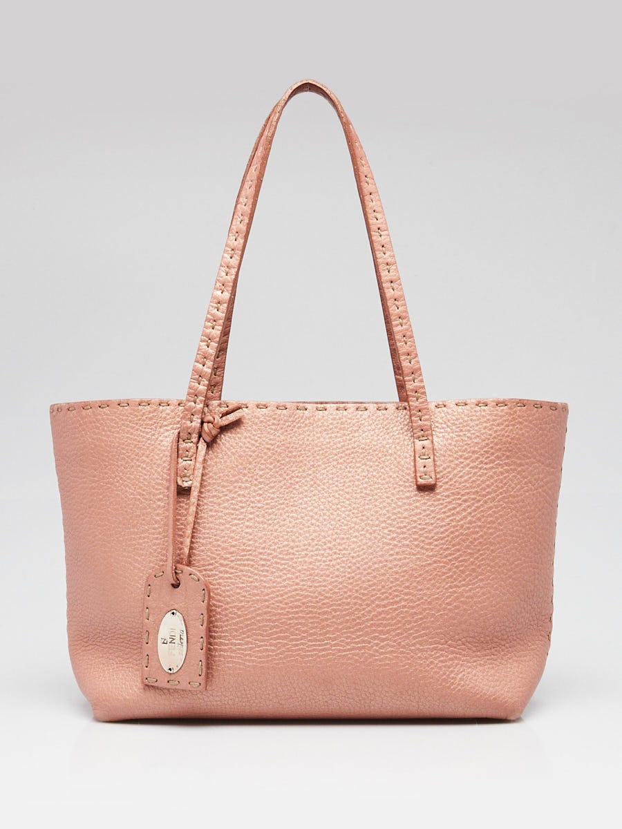 Fendi Metallic Pink Selleria Leather Mini Shopping Tote Bag 8BH099