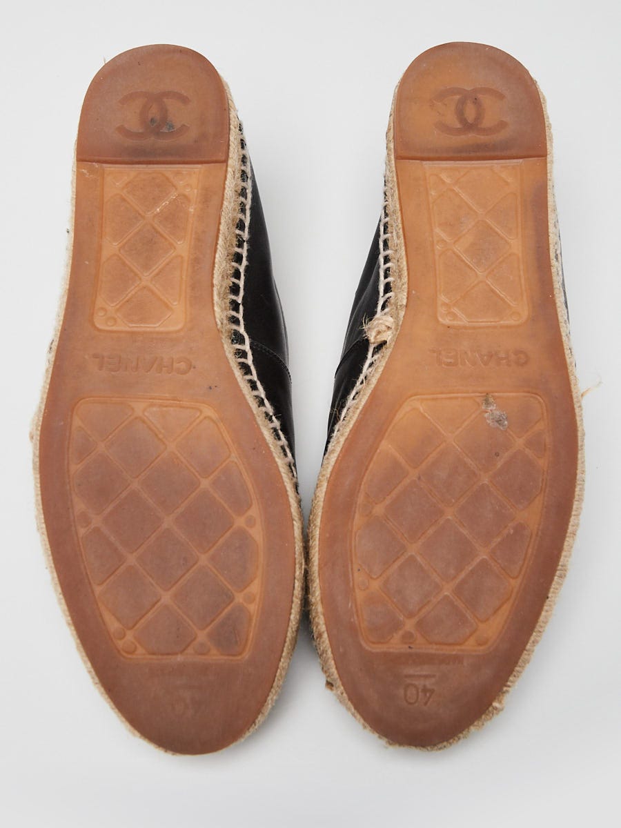 Chanel Black Lambskin Leather Cap Toe CC Espadrilles Size 9.5/40