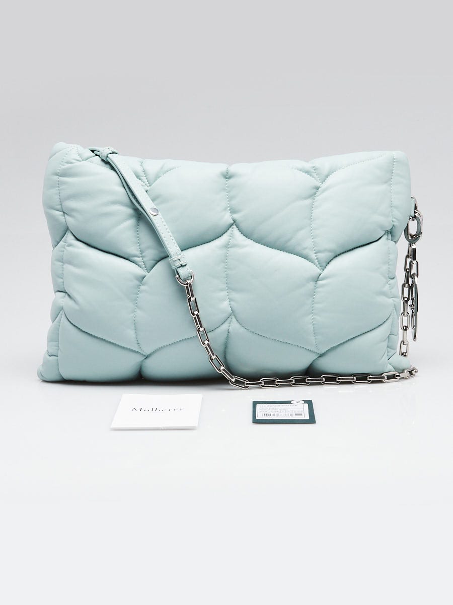 【Mulberry】Softie Clutch メタリックシルバー Mulberry Acrylic Green Quilted Leather Little Softie Clutch Bag